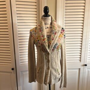 Women's Cream Sweater with Colorful Hand Embroidery